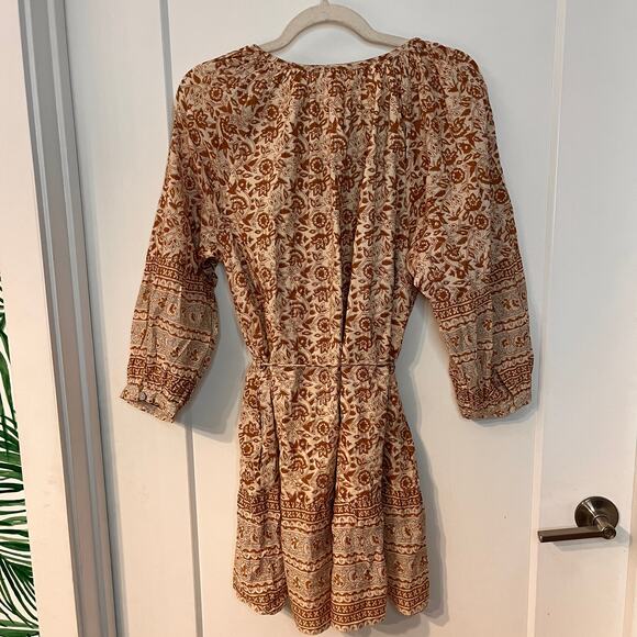 Cleobella Rosy Tamil Block Print Blouson Sleeves Mini Dress Size M - Picture 2 of 9